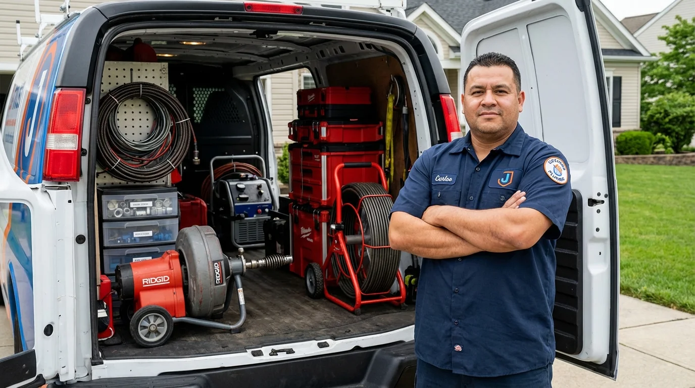 Professional drain cleaning equipment and Johns Plumbing LLC plumber in Dowagiac