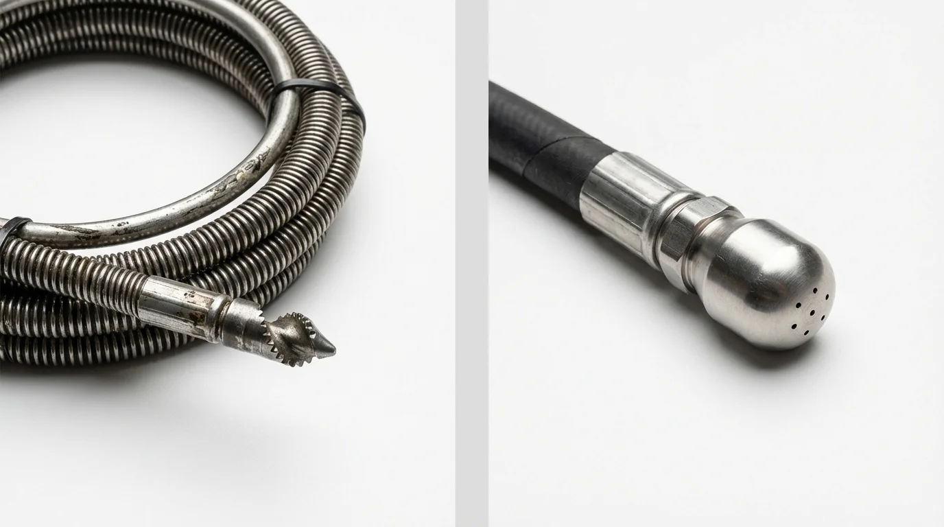 Drain snake cable and hydro jetting nozzle used for drain cleaning in Dowagiac, MI