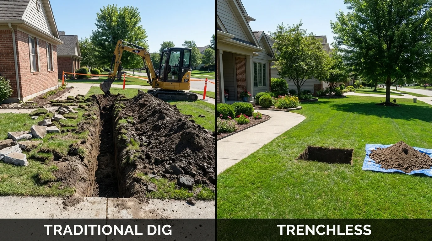 Trenchless sewer repair with minimal yard damage versus traditional excavation in Dowagiac, MI